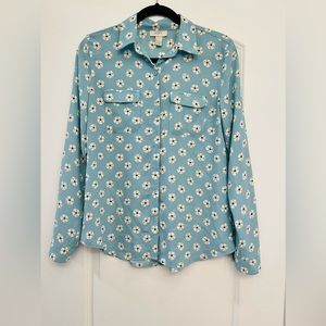 LOFT Blue Floral Button-Down Shirt